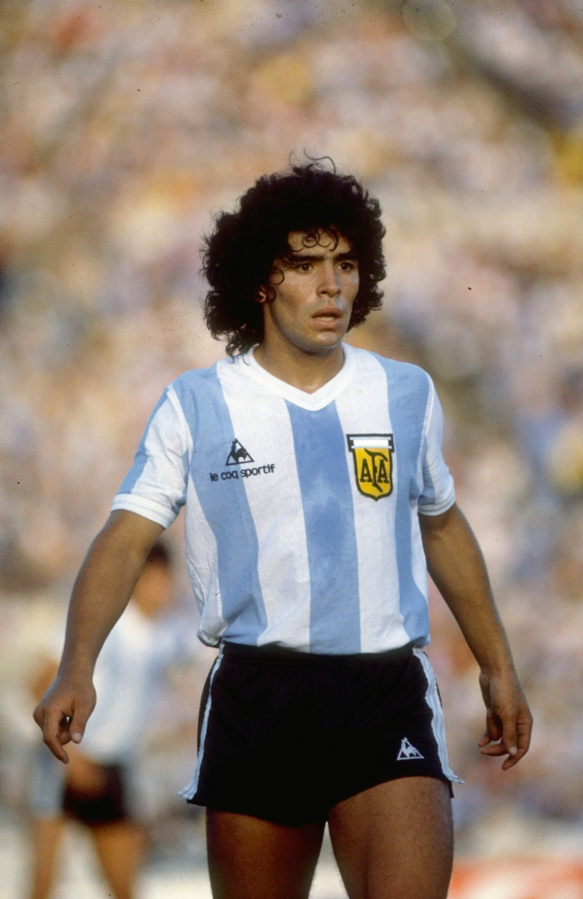 1985: Portrait of Diego Maradona of Argentina during a match. Mandatory Credit: Allsport UK /Allsport
